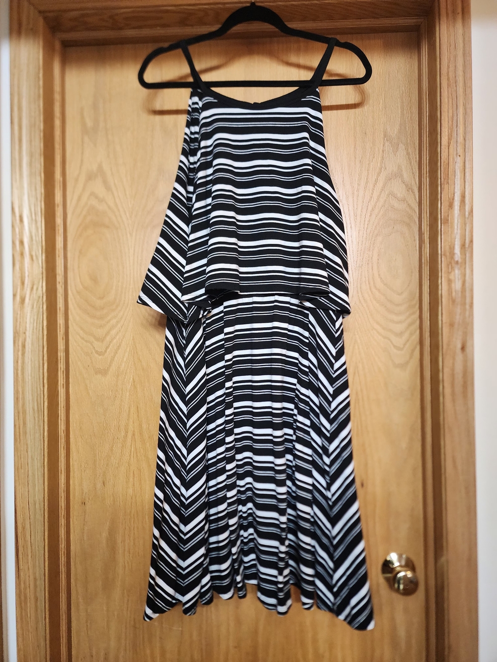 Striped Halter Swing Dress - Black & White